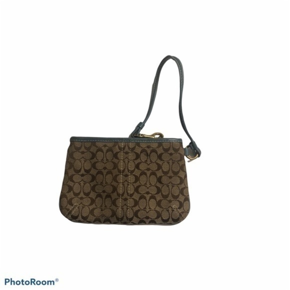 Coach blue brown signature wristlet w/ pocket